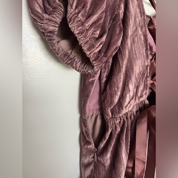 Anthropologie Porridge Peplum Lace-Up Velvet Blouse - Picture 5 of 7
